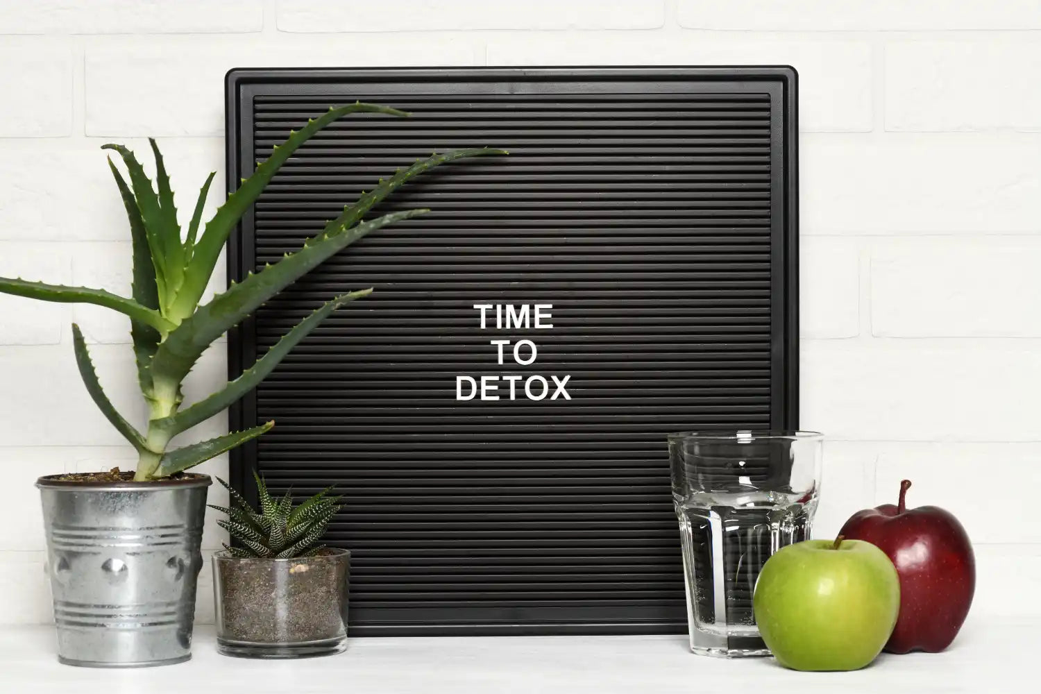 Black letter board with health-related items.