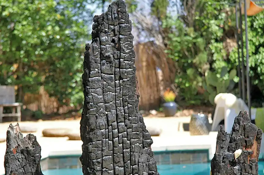 Charred wooden post.