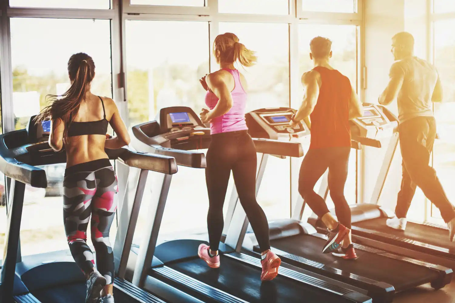 People exercising on treadmills.