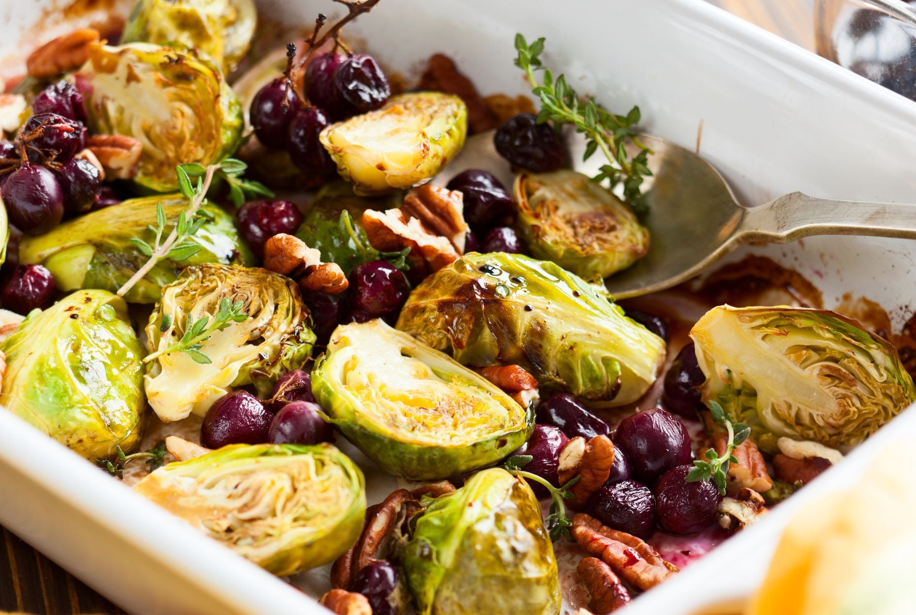 Roasted Brussels Sprouts with Pine Nuts and Dried Cherries